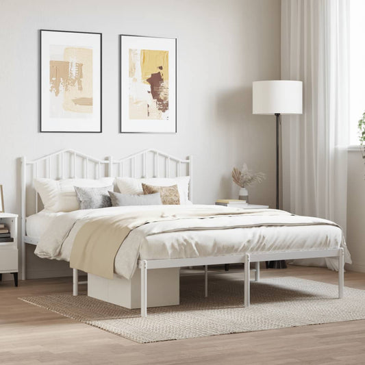 Bed frame with headboard metal white 140x190 cm