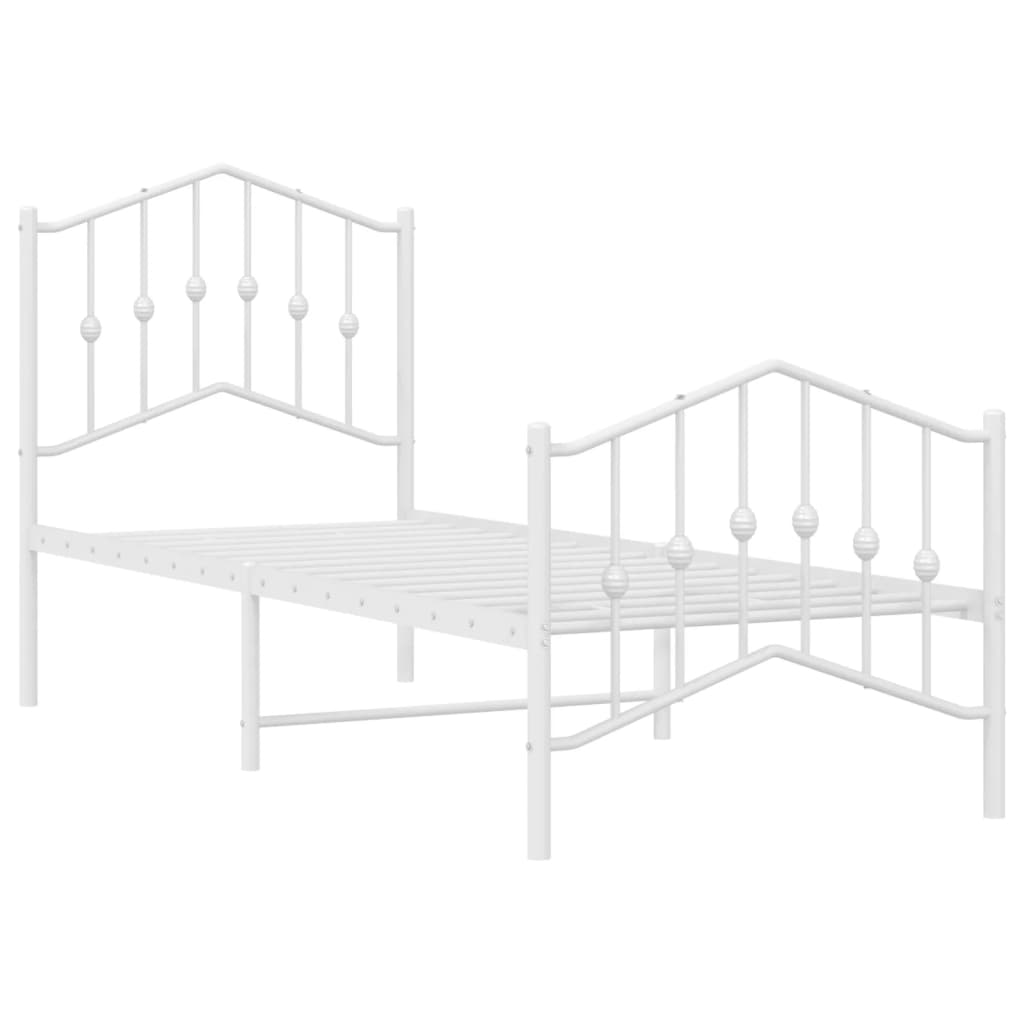 Bed frame with head and footboard metal white 75x190 cm
