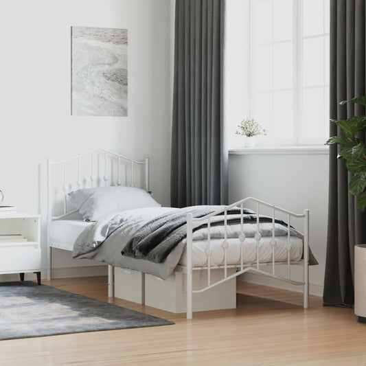 Bed frame with head and footboard metal white 80x200 cm