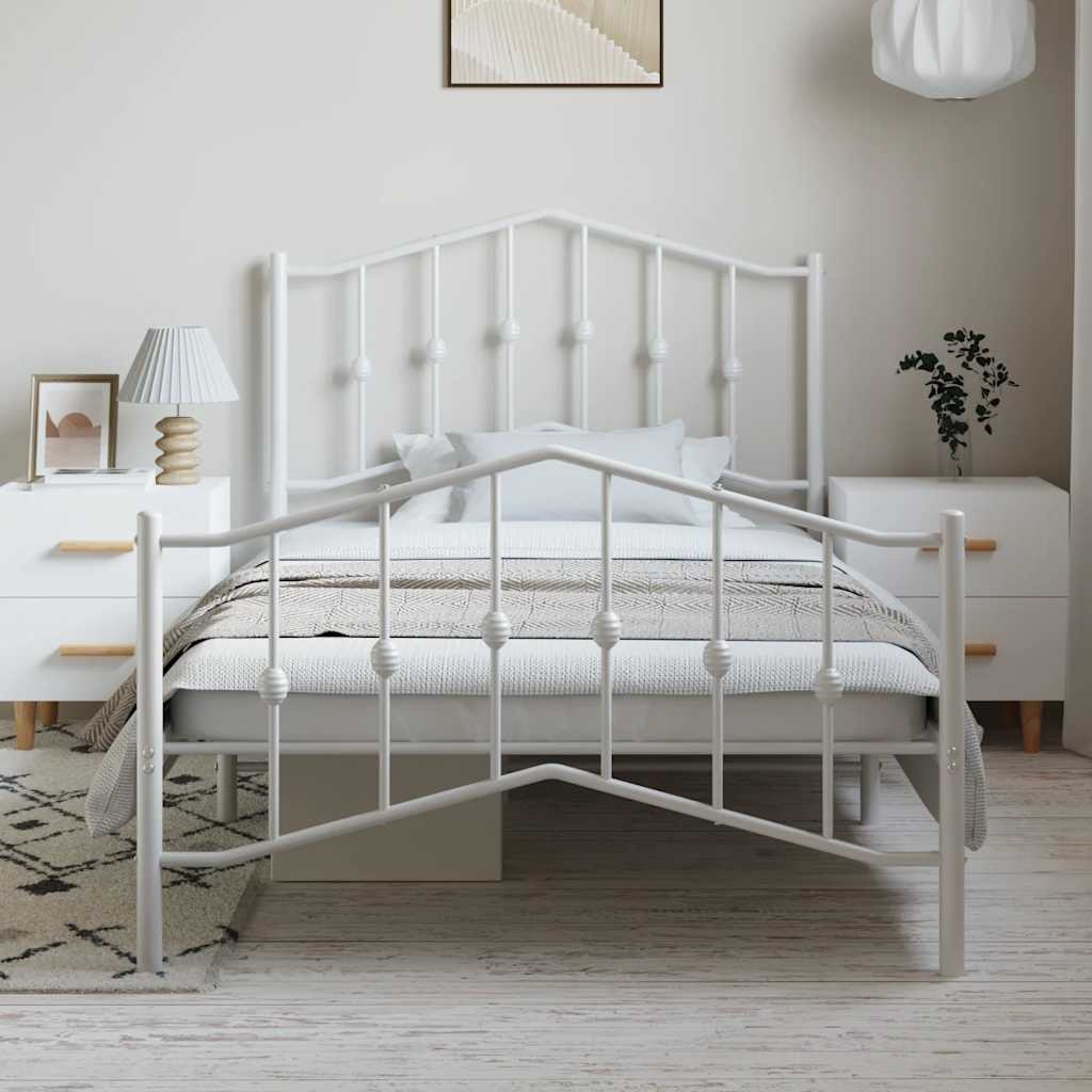 Bed frame with head and footboard metal white 100x200 cm