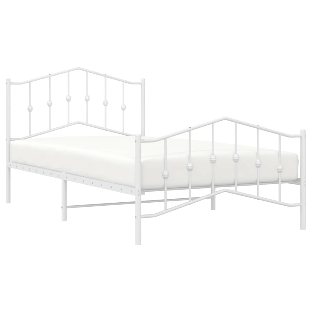 Bed frame with head and footboard metal white 100x200 cm