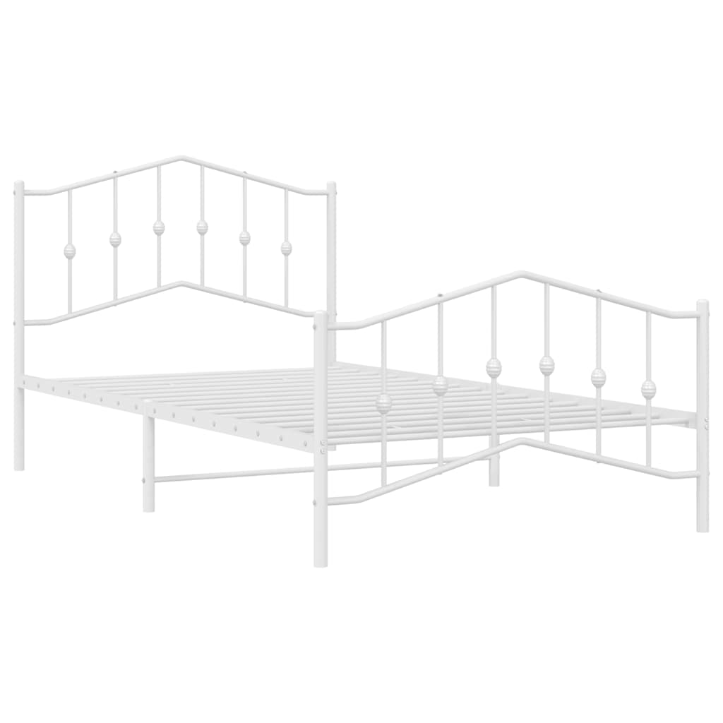 Bed frame with head and footboard metal white 100x200 cm