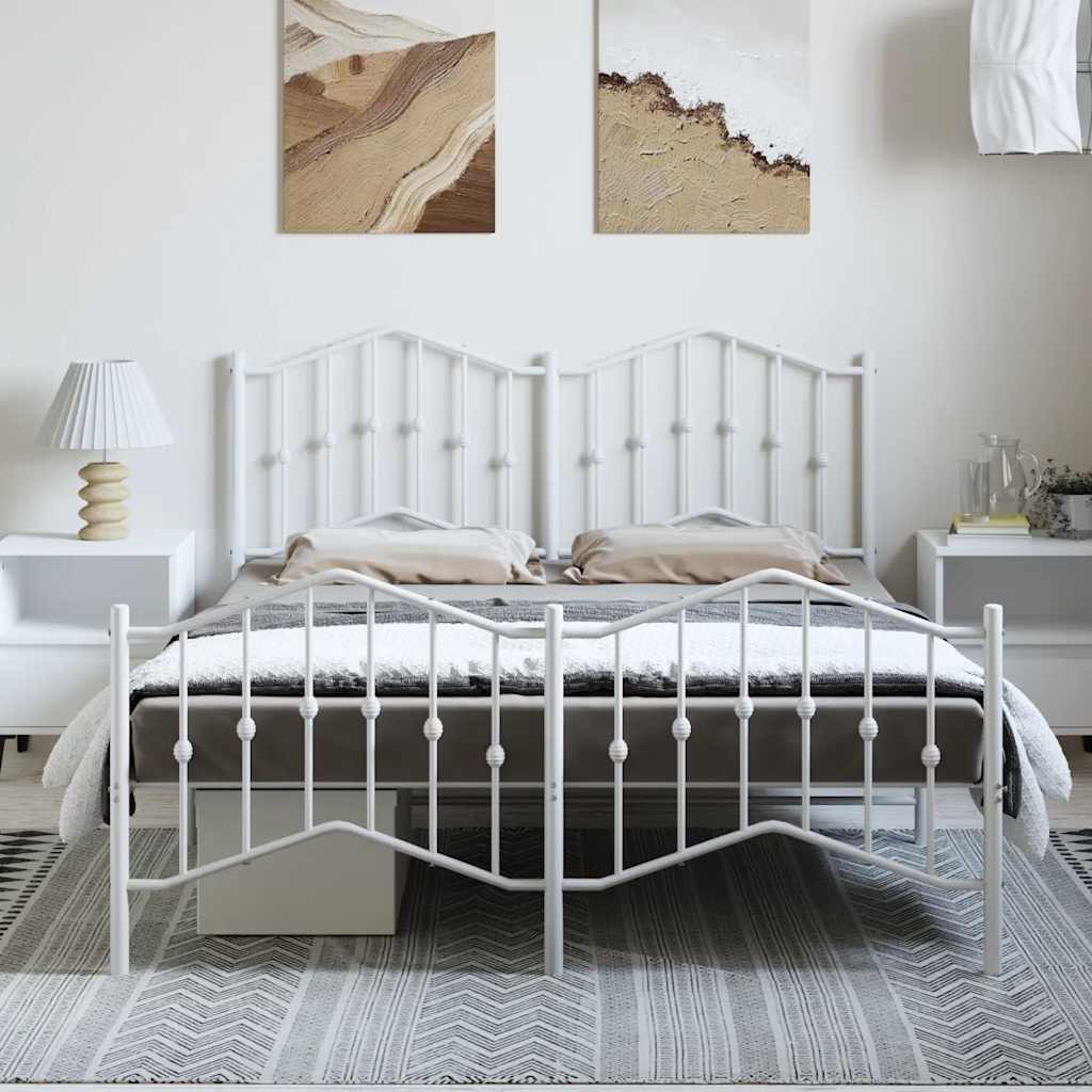 Bed frame with head and footboard metal white 135x190 cm