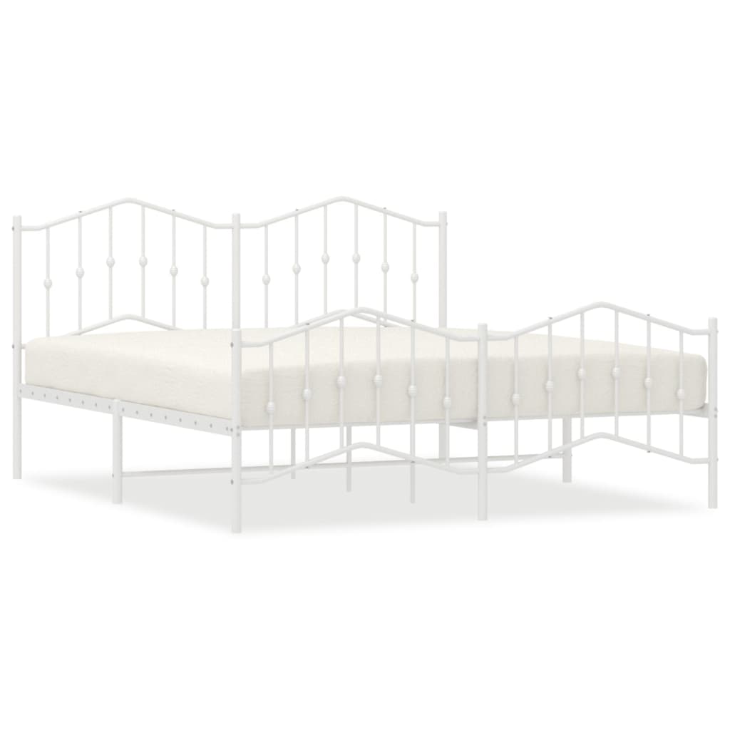 Bed frame with head and footboard metal white 183x213 cm
