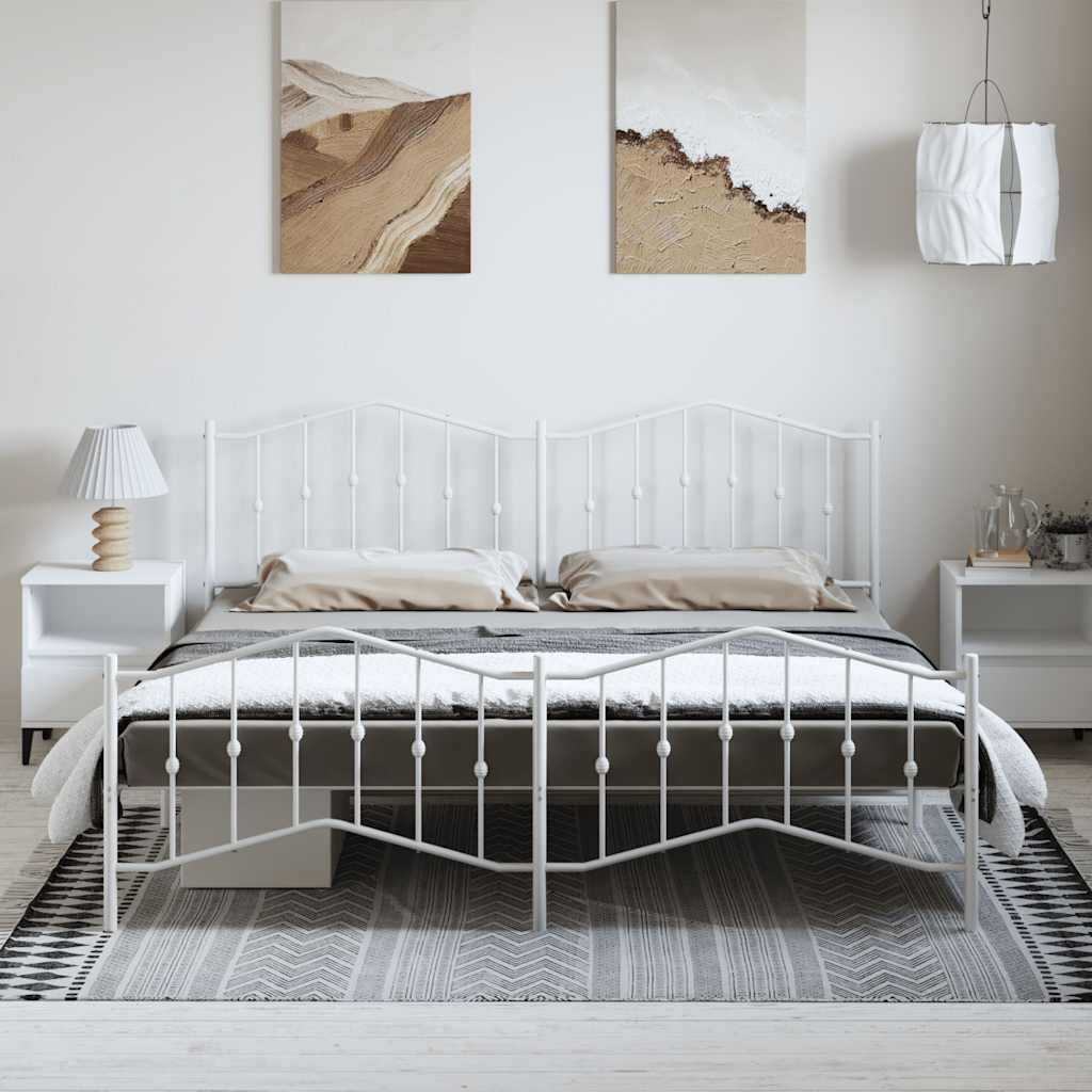 Bed frame with head and footboard metal white 183x213 cm