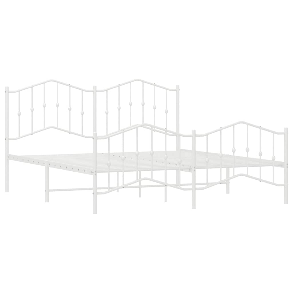 Bed frame with head and footboard metal white 183x213 cm