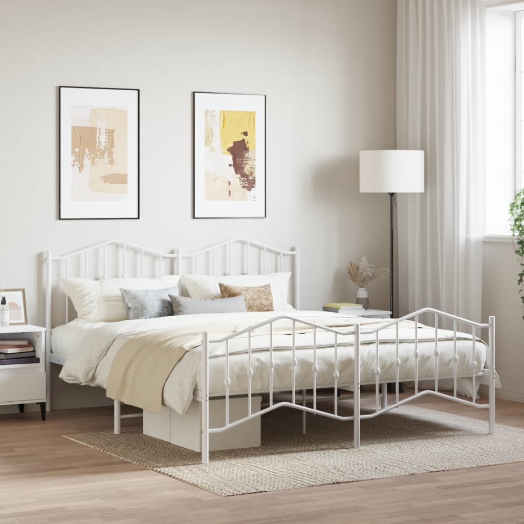 Bed frame with head and footboard metal white 183x213 cm