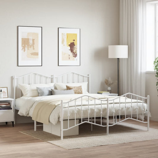 Bed frame with head and footboard metal white 183x213 cm