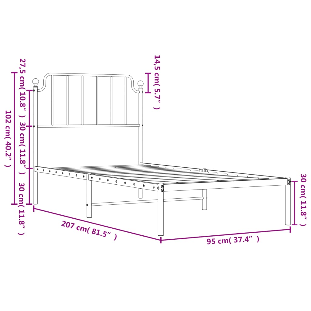 Bettgestell mit Kopfteil Metall Schwarz 90x200 cm