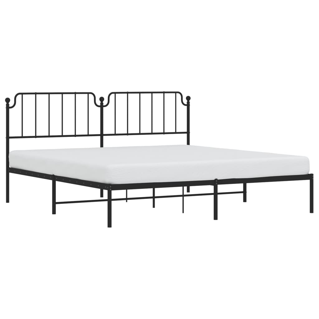 Bed frame with headboard metal black 193x203 cm