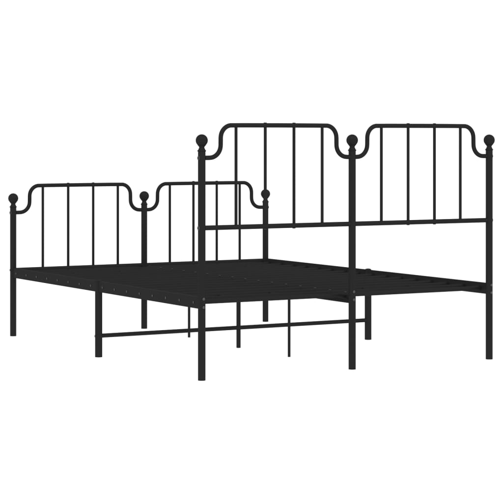 Bed frame with head and footboard metal black 140x190 cm