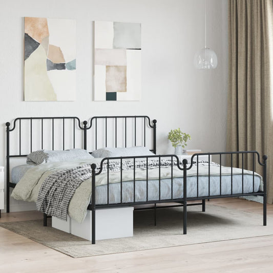 Bed frame with head and footboard metal black 183x213 cm