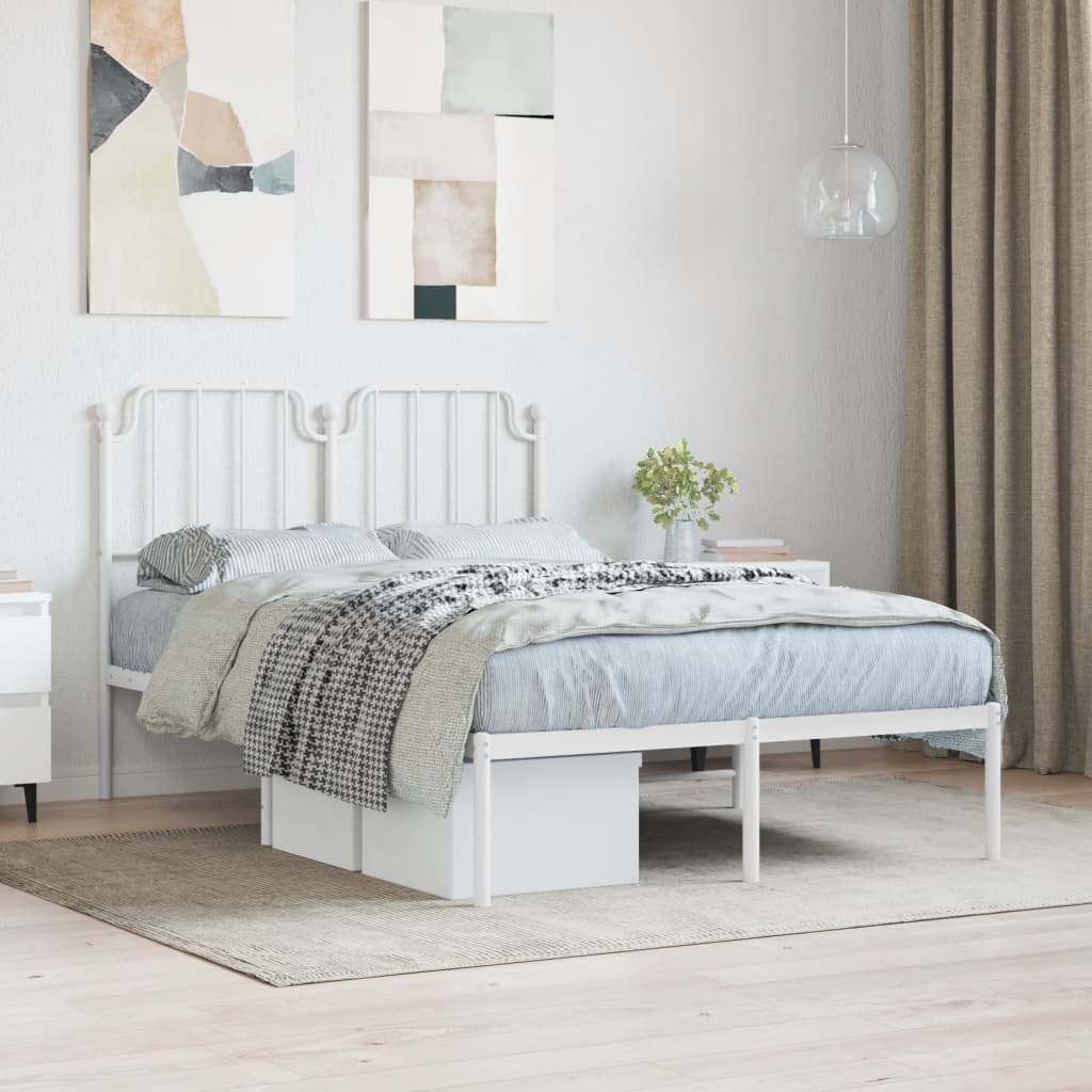 Bed frame with headboard metal white 120x200 cm