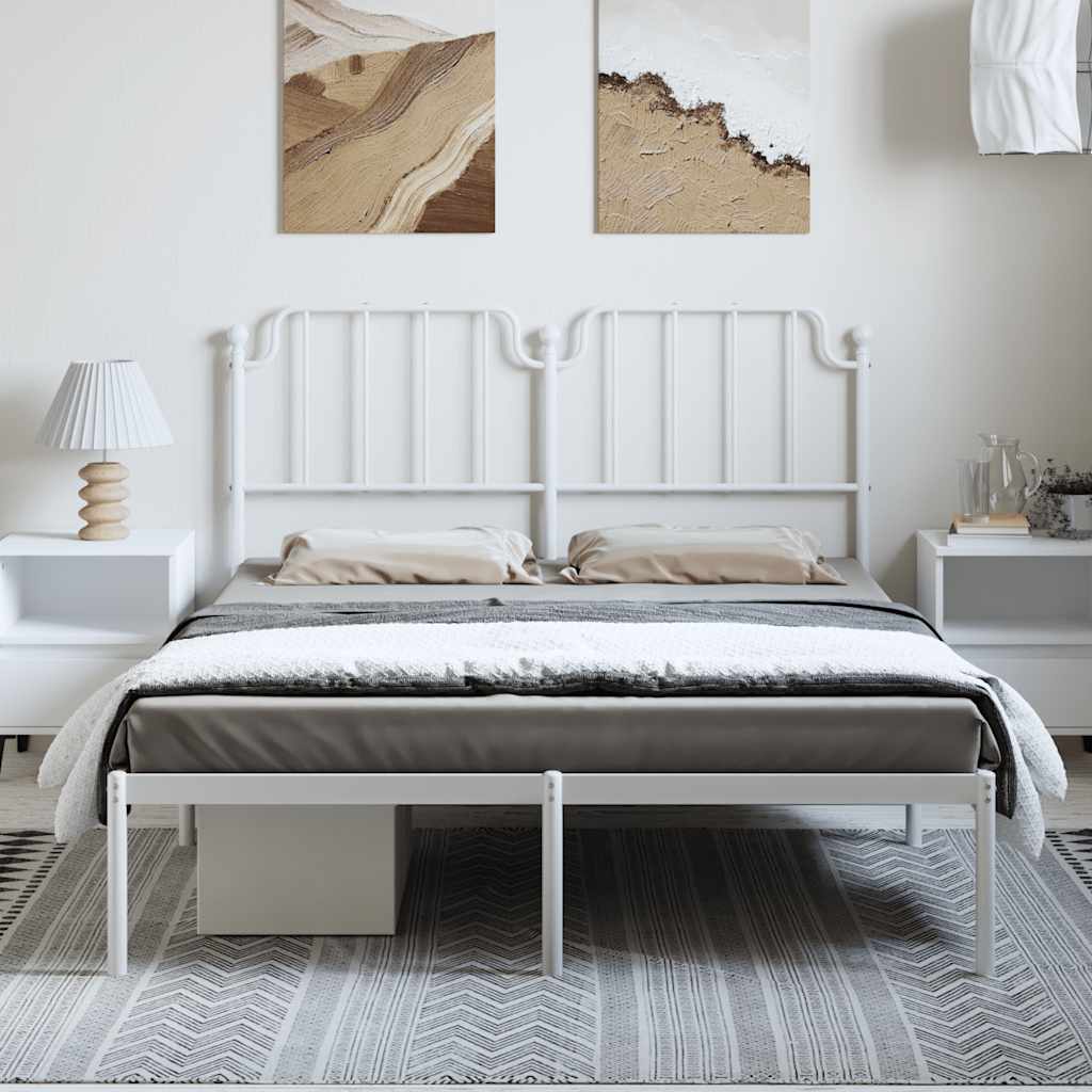 Bed frame with headboard metal white 135x190 cm