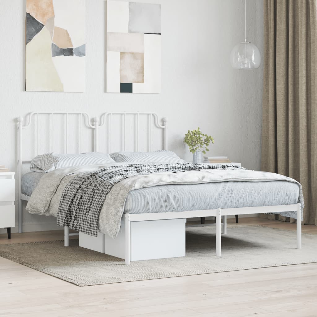 Bed frame with headboard metal white 150x200 cm