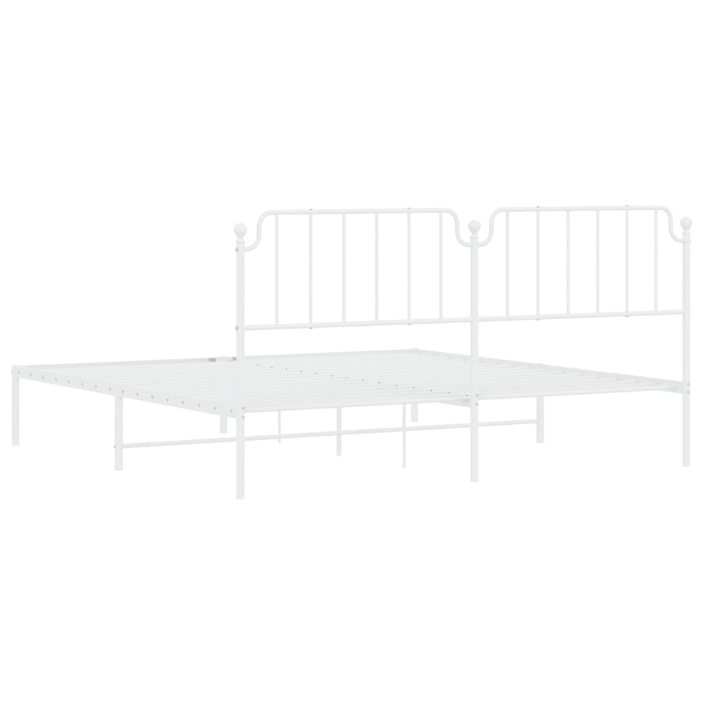 Bed frame with headboard metal white 193x203 cm