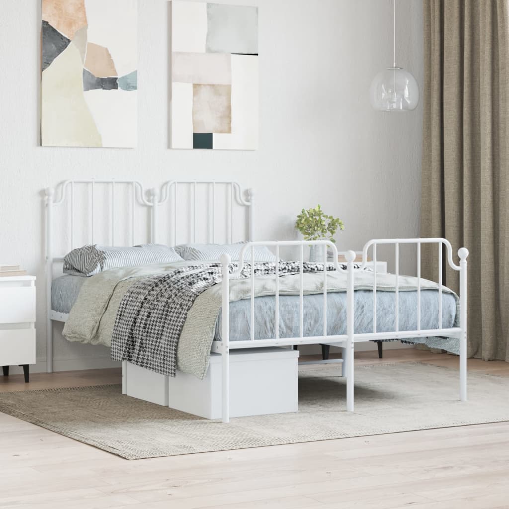 Bed frame with head and footboard metal white 120x200 cm