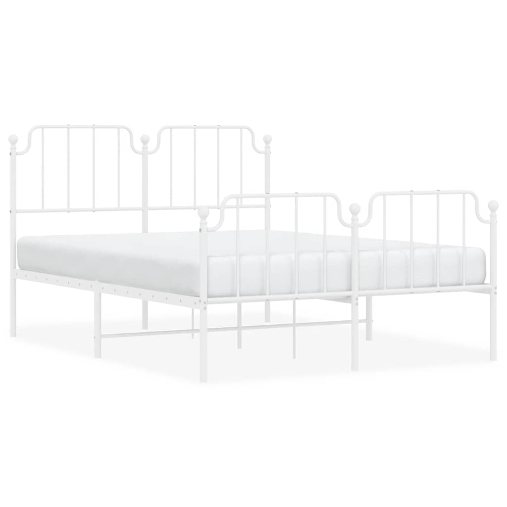 Bed frame with head and footboard metal white 135x190 cm