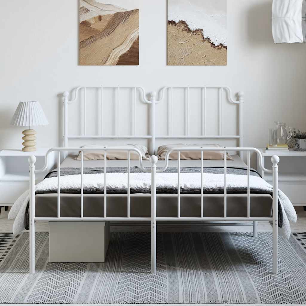 Bed frame with head and footboard metal white 135x190 cm