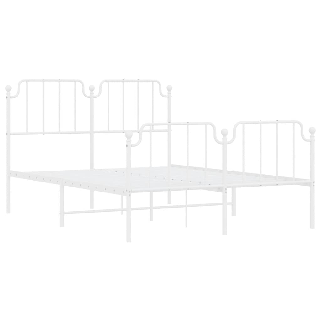 Bed frame with head and footboard metal white 135x190 cm