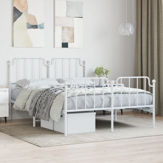 Bed frame with head and footboard metal white 140x190 cm