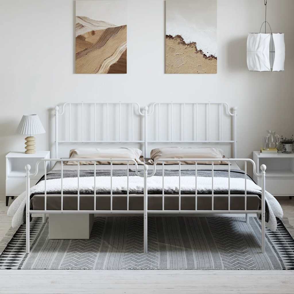 Bed frame with head and footboard metal white 183x213 cm