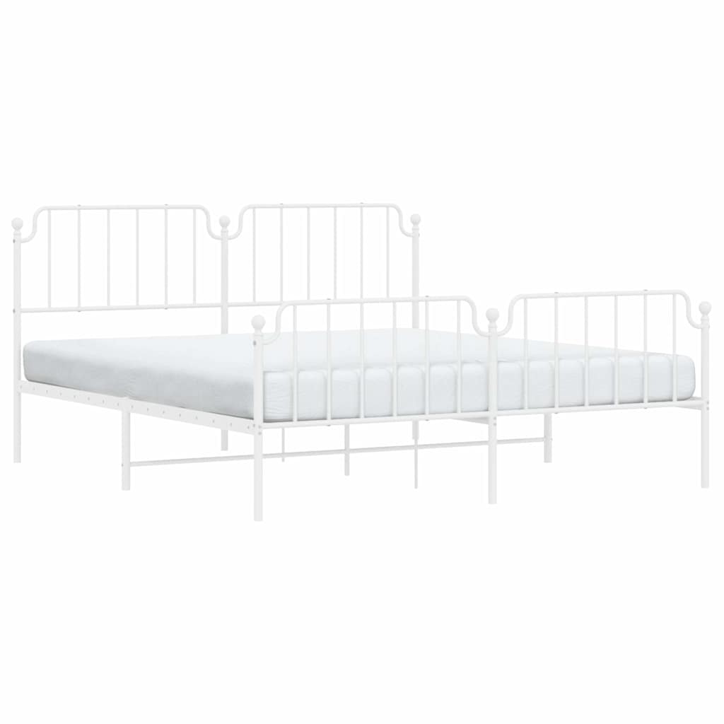 Bed frame with head and footboard metal white 183x213 cm