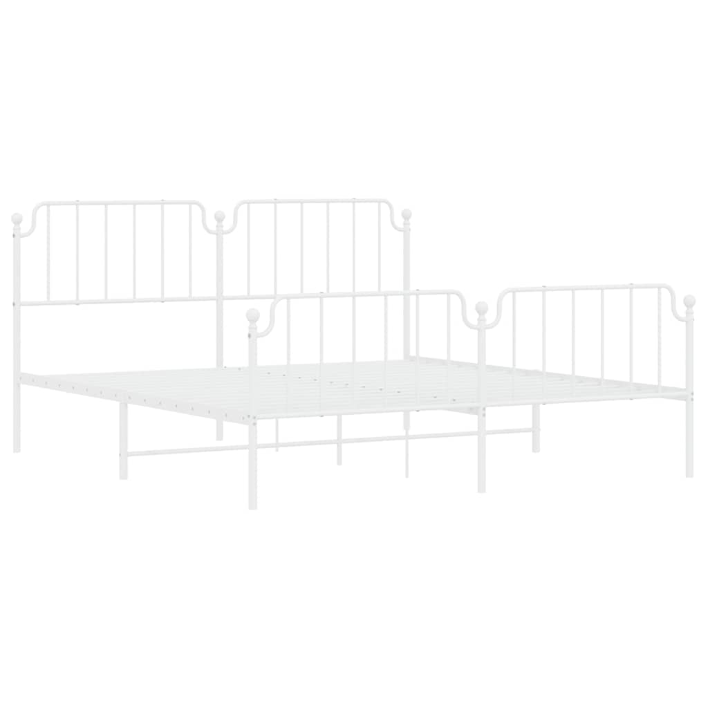 Bed frame with head and footboard metal white 183x213 cm