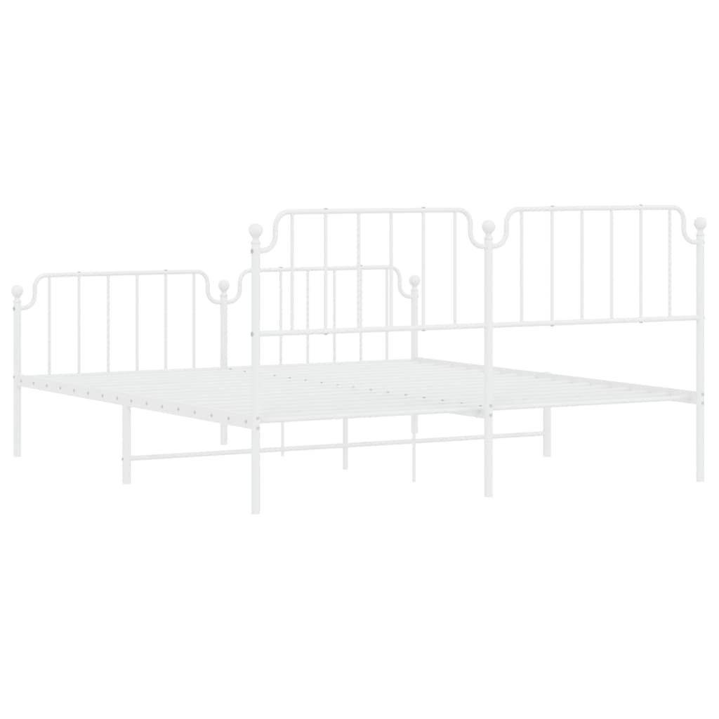 Bed frame with head and footboard metal white 183x213 cm