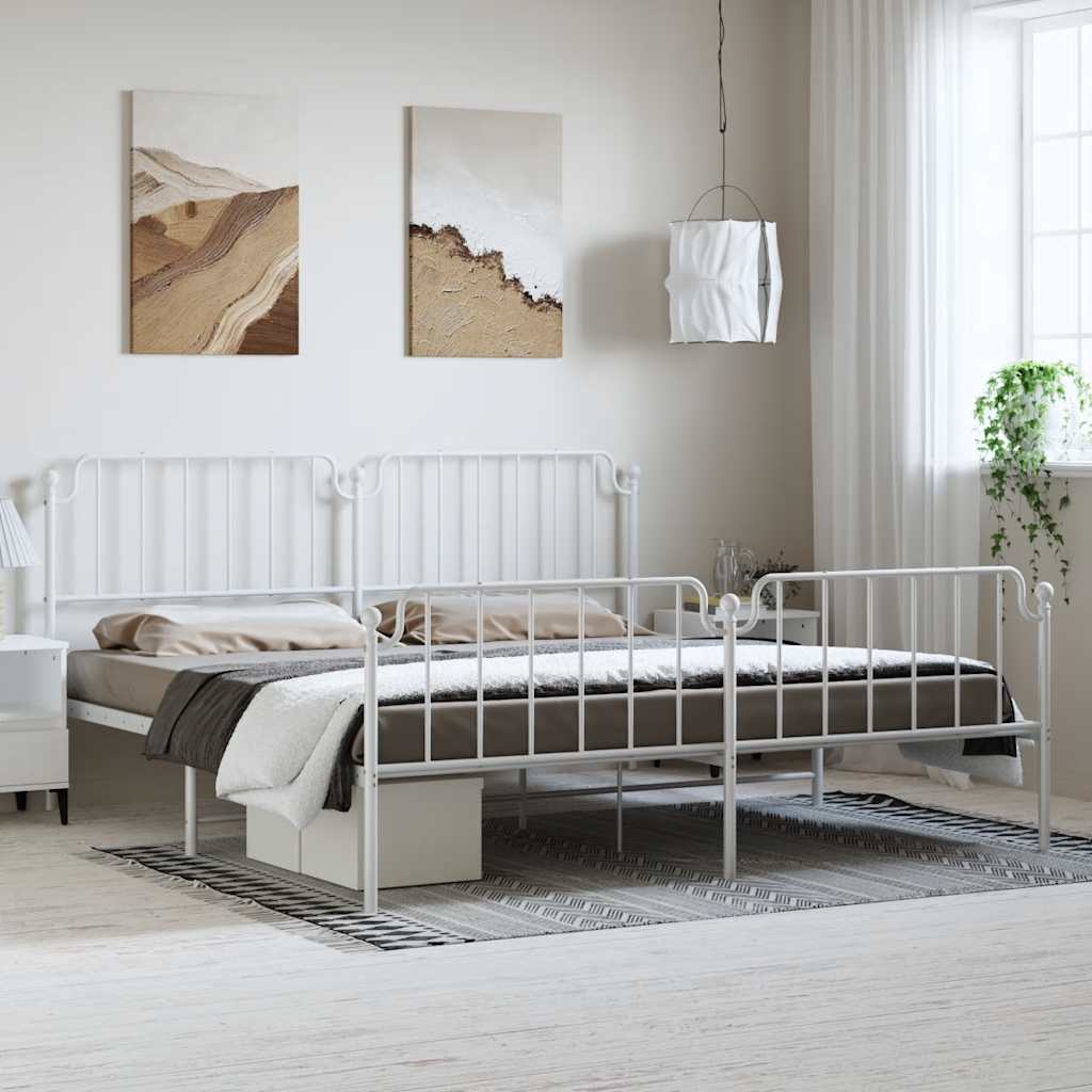 Bed frame with head and footboard metal white 183x213 cm
