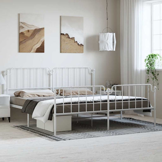 Bed frame with head and footboard metal white 183x213 cm