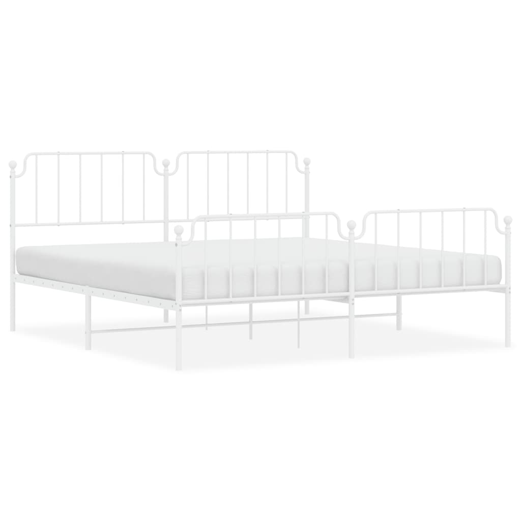 Bed frame with head and footboard metal white 193x203 cm