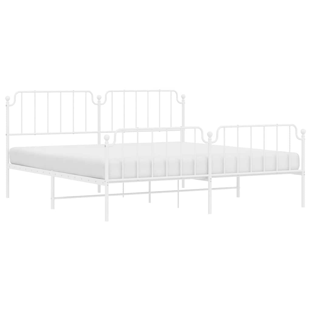 Bed frame with head and footboard metal white 193x203 cm