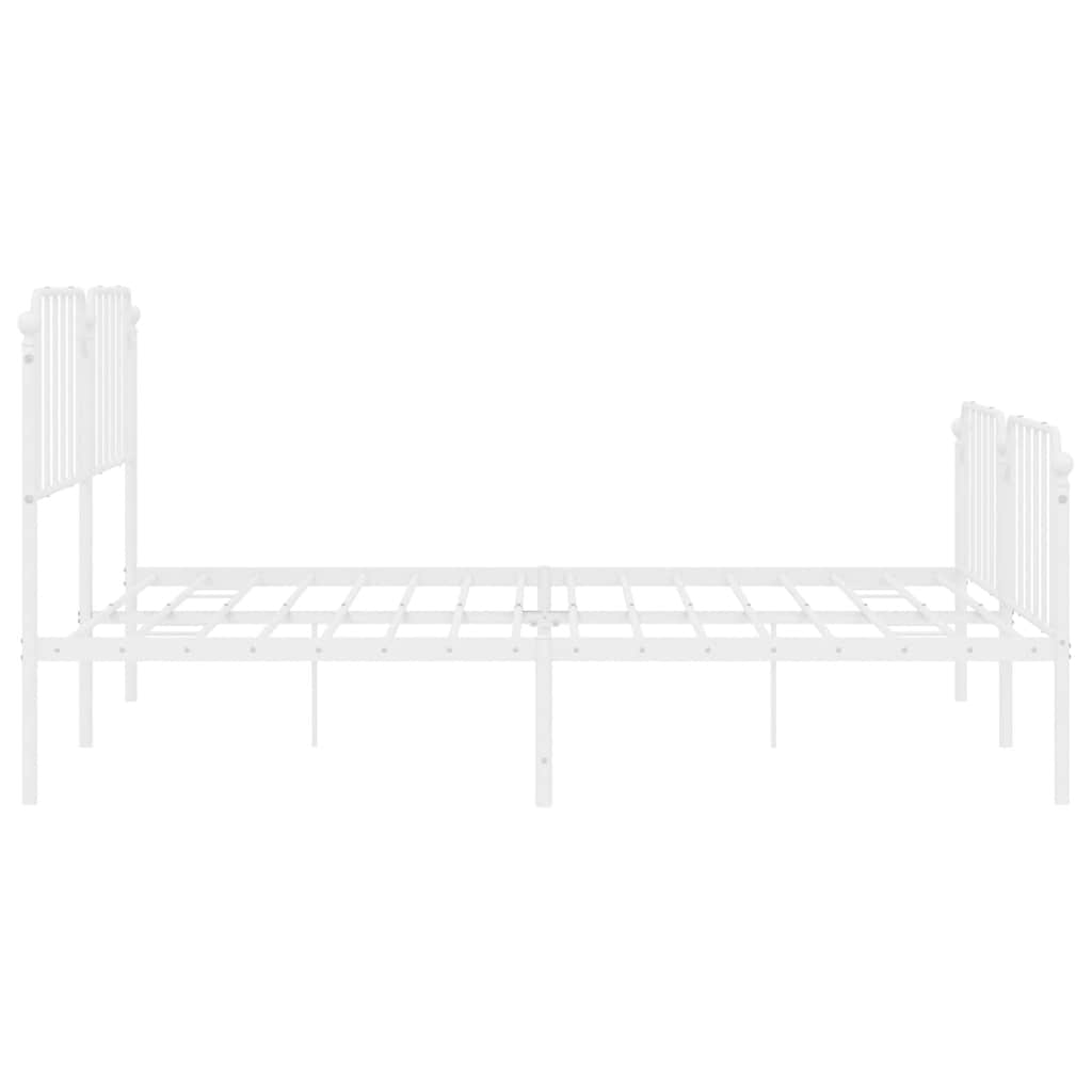 Bed frame with head and footboard metal white 193x203 cm