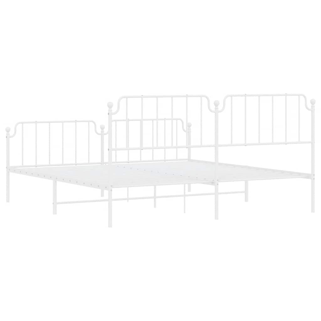 Bed frame with head and footboard metal white 193x203 cm