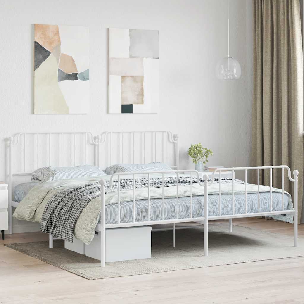 Bed frame with head and footboard metal white 193x203 cm