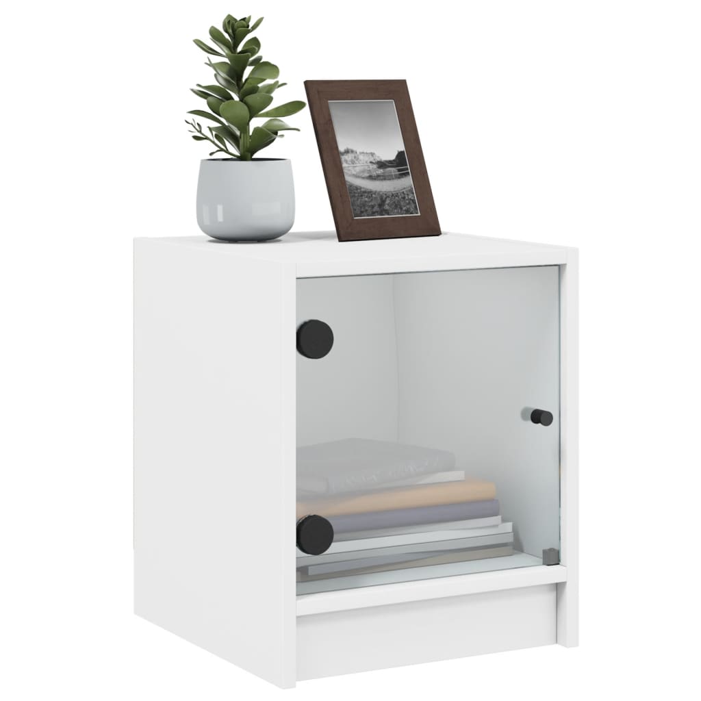 Bedside tables with glass doors 2 pcs. White 35x37x42 cm