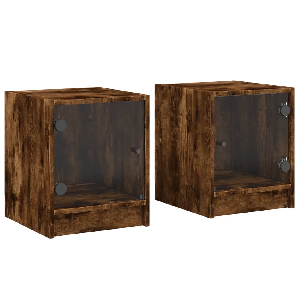 Bedside tables with glass doors 2 pcs. Smoked oak 35x37x42 cm