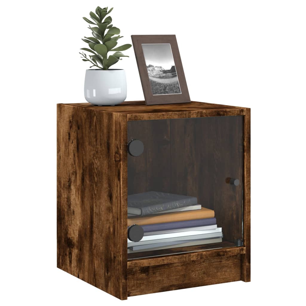 Bedside tables with glass doors 2 pcs. Smoked oak 35x37x42 cm