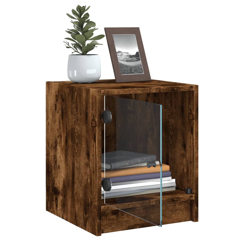 Bedside tables with glass doors 2 pcs. Smoked oak 35x37x42 cm