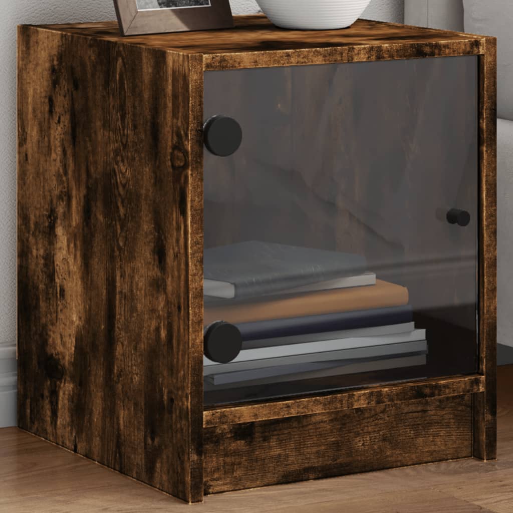 Bedside tables with glass doors 2 pcs. Smoked oak 35x37x42 cm