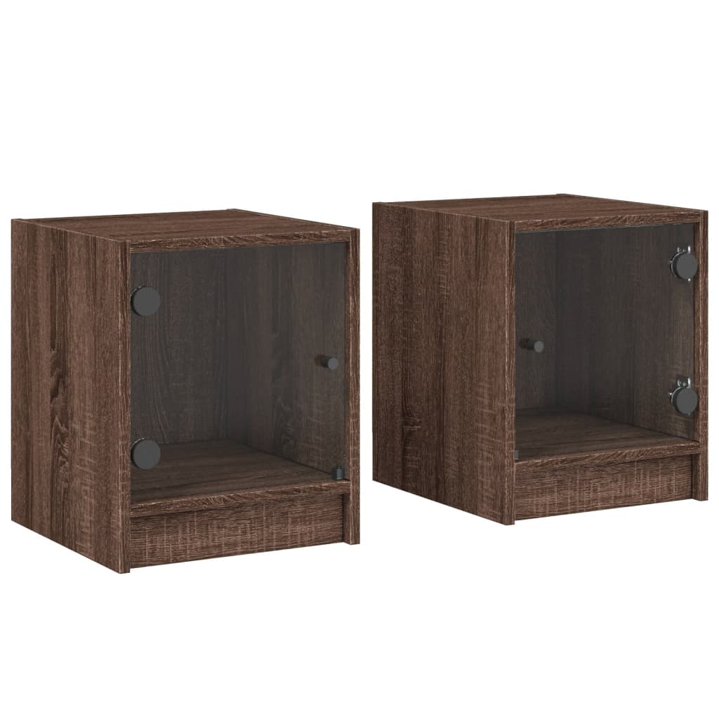 Bedside tables with glass doors 2 pcs. Brown oak look 35x37x42 cm