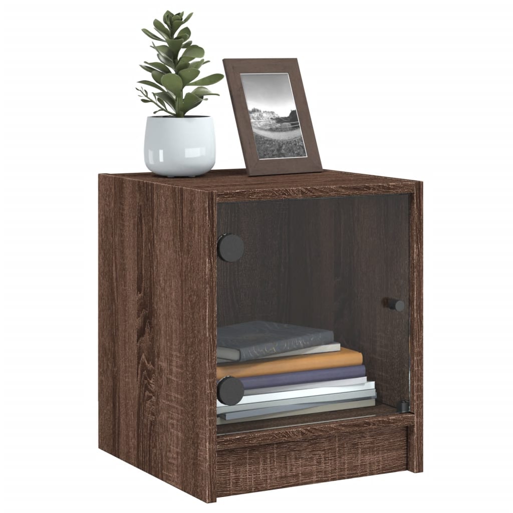 Bedside tables with glass doors 2 pcs. Brown oak look 35x37x42 cm