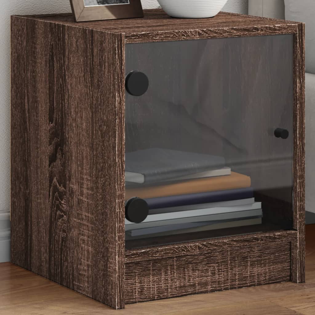 Bedside tables with glass doors 2 pcs. Brown oak look 35x37x42 cm