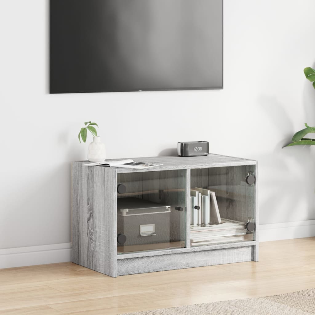 Meuble TV avec portes vitrées Gris Sonoma 68x37x42 cm