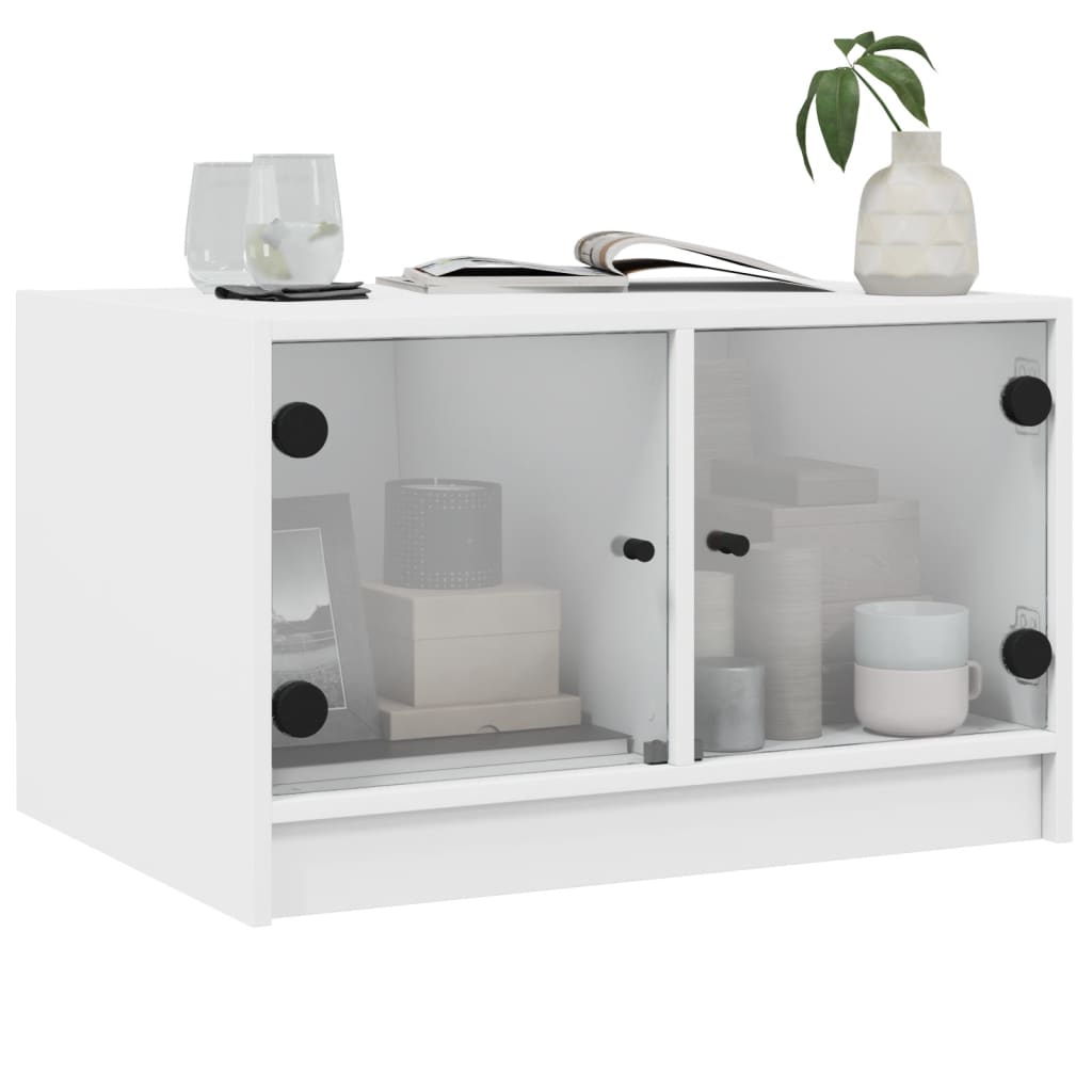 Coffee table with glass doors white 68x50x42 cm