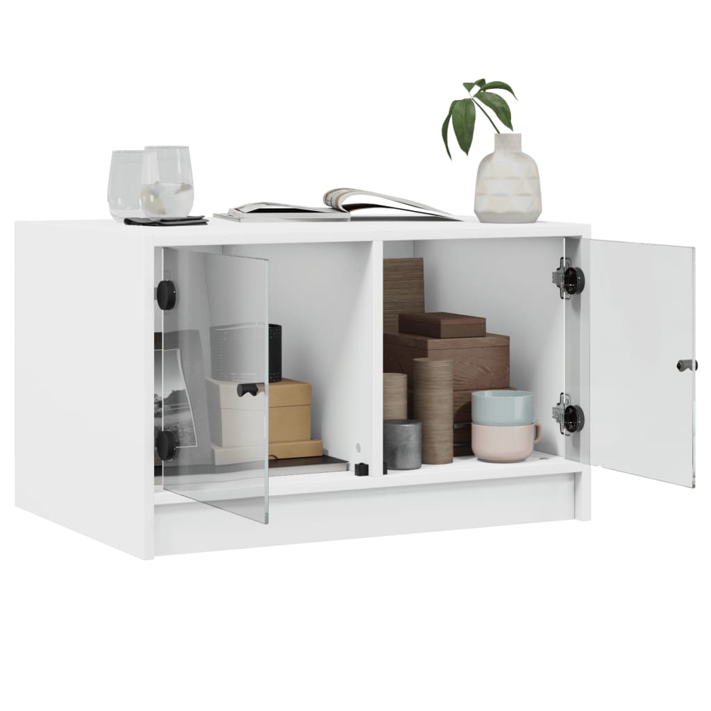 Coffee table with glass doors white 68x50x42 cm