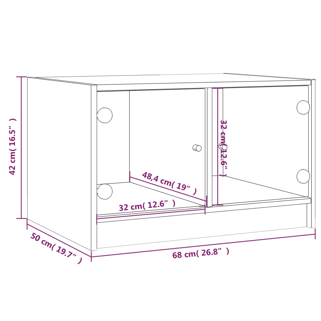 Coffee table with glass doors Sonoma oak 68x50x42 cm