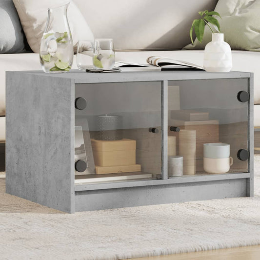 Table basse avec portes vitrées gris béton 68x50x42 cm