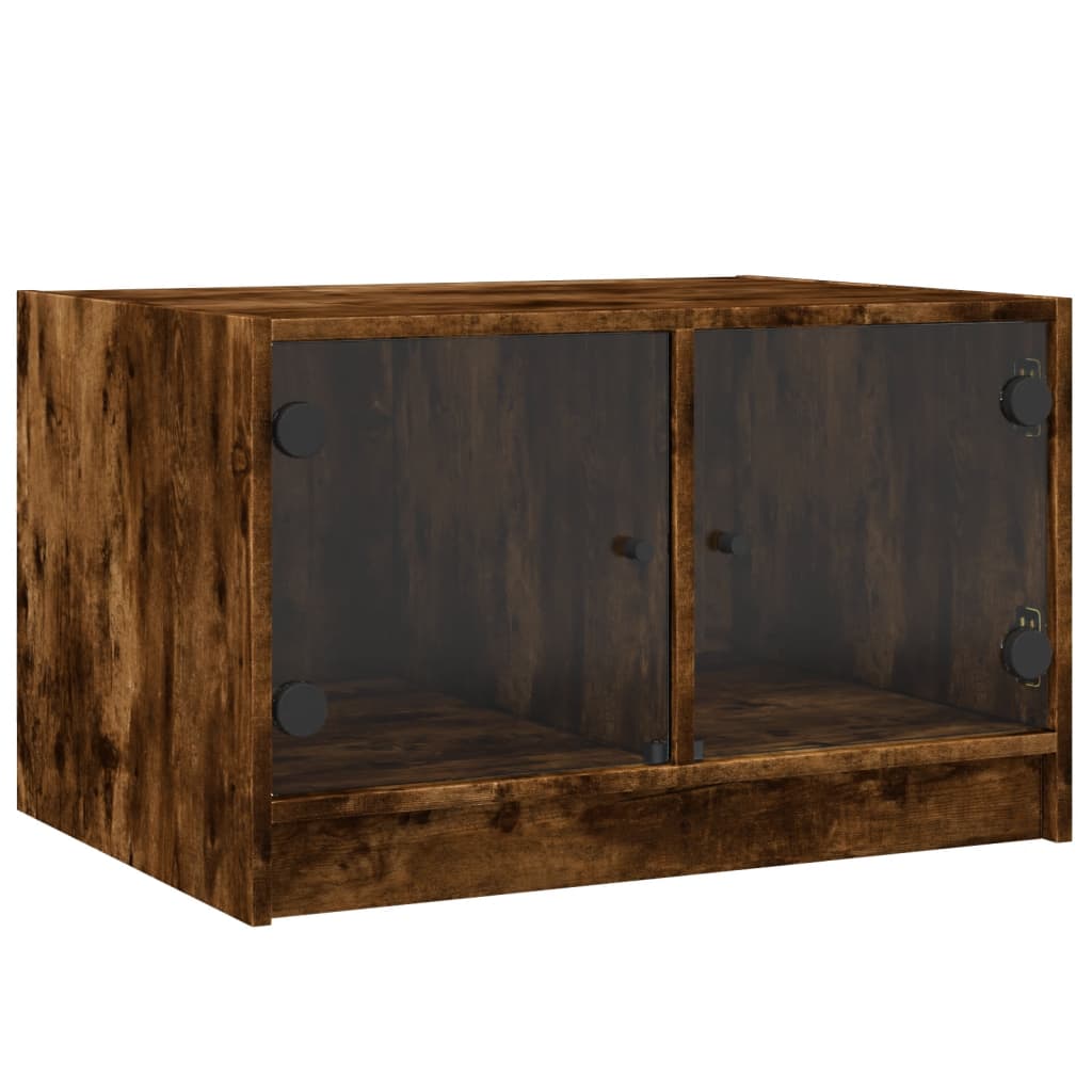 Table basse avec portes vitrées chêne fumé 68x50x42 cm